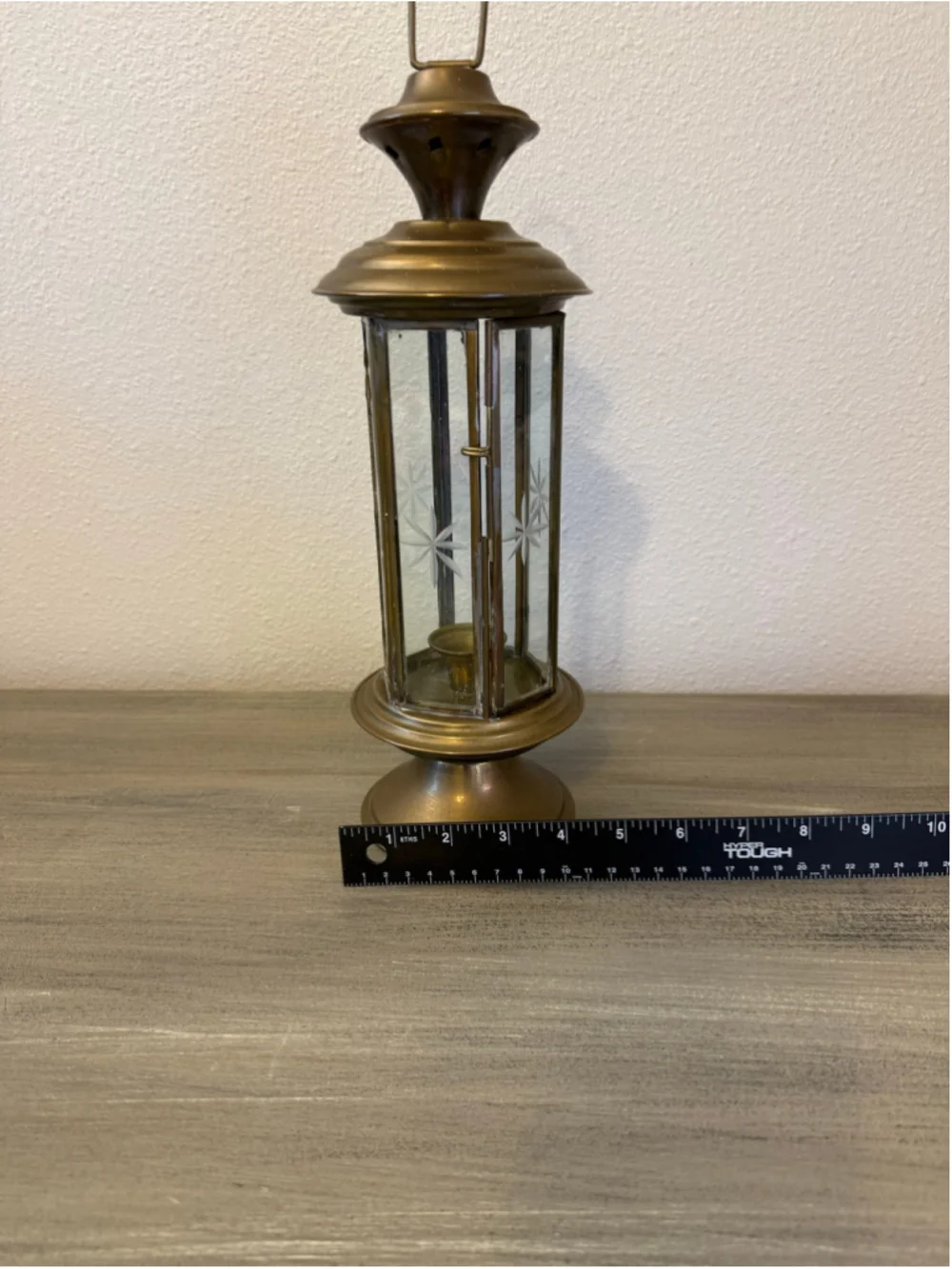Vintage Brass French Wedding Procession Lantern Etched Starburst Glass Candle
